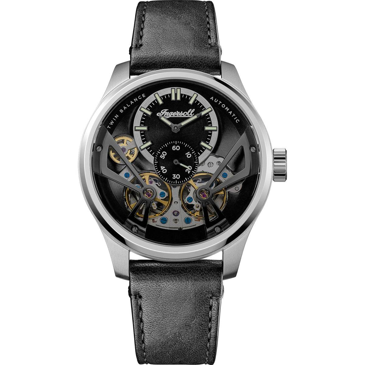 Ingersoll The Naismith Mens 46mm Automatic Watch with Black Dial and Black Leather Strap I16101