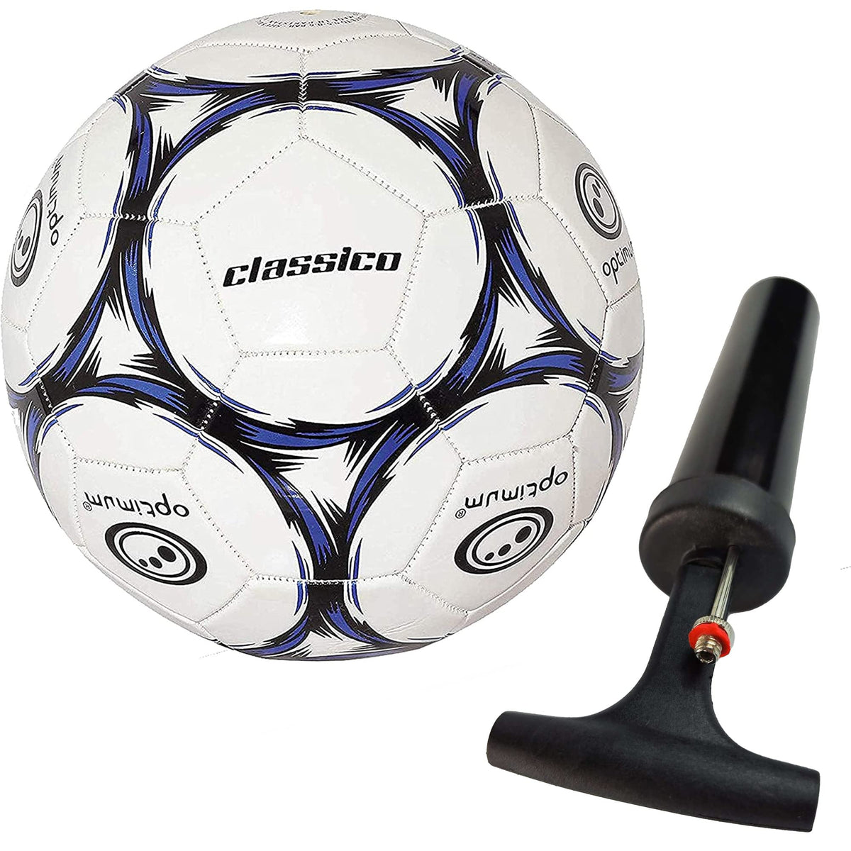 Optimum Classico All-Weather Football Ball - Stylish, Soft-Touch PVC, Even Pressure, Ideal for Training & Matches, Suitable for All Grounds - Black/Blue - Size 3 - With Pump