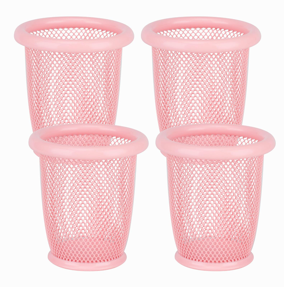 ASIFMTHOT 4pc Pink Pen Holder for Desk, Mesh Pencil Cup Holder,Used For Desktop Office Storage Pens, Metal Pen Organizer for Desk,Pink Desk Accessories
