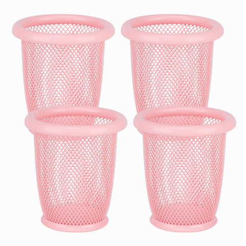 ASIFMTHOT 4pc Pink Pen Holder for Desk, Mesh Pencil Cup Holder,Used For Desktop Office Storage Pens, Metal Pen Organizer for Desk,Pink Desk Accessories