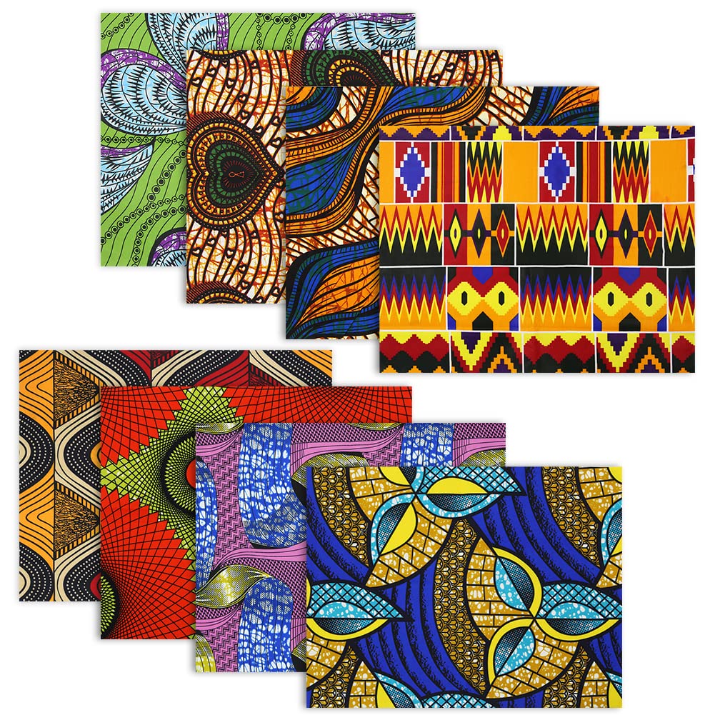 African Fabric,8 PCS African Ankara Print Fat Quarters Fabric Bundles,20 x 16 Inches/50 x 40 cm Cotton Polyester Quilting Fabric Material Scraps for Sewing Clothes Crafting Projects Patch Work