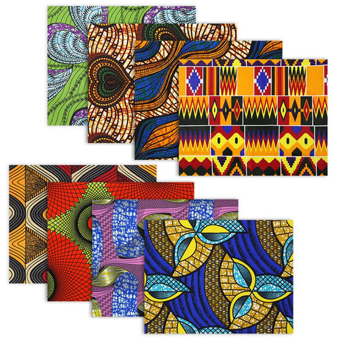 African Fabric,8 PCS African Ankara Print Fat Quarters Fabric Bundles,20 x 16 Inches/50 x 40 cm Cotton Polyester Quilting Fabric Material Scraps for Sewing Clothes Crafting Projects Patch Work