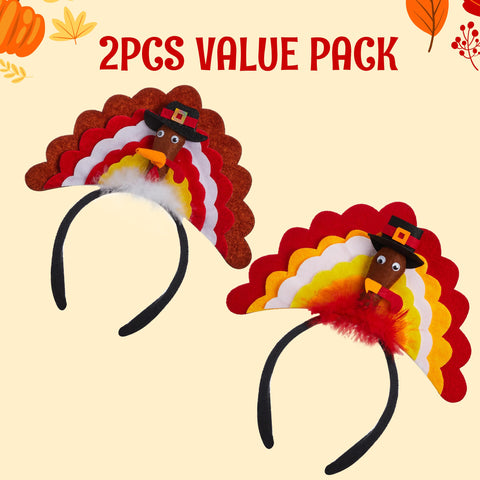 JOYIN 2 Pack Thanksgiving Turkey Headbands Combo Set, Holiday Headbands for Thanksgiving Accessories and Party Favors Accessories (One Size Fits All)