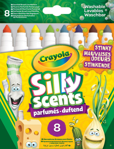 CRAYOLA Silly Scents Broadline Washable Markers - Assorted Colours (Pack of 8) | Unique Stinky Scents & Colours! | Ideal for Kids Aged 3+