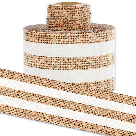 Whaline 32.8Ft Burlap Stripe Bulletin Board Border Brown White Stripe Die Cut Trim Border Roll for Classroom Home Party Supplies
