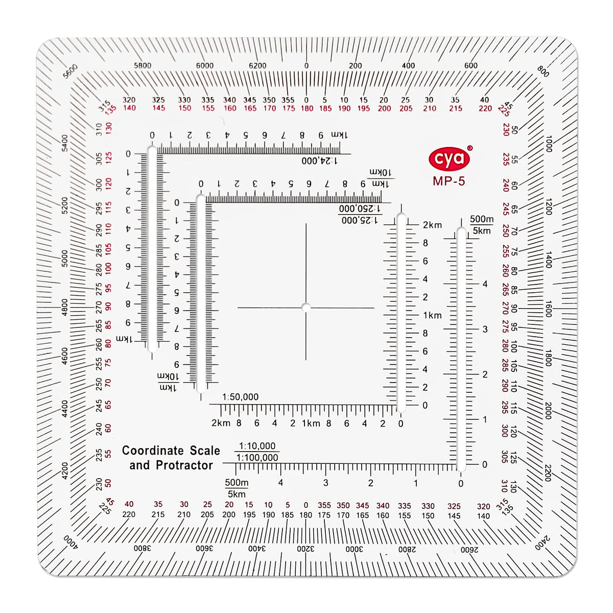 CYA Square Military Map Coordinate Scale Protractor Map for Land Navigation, Military Style UTM/MGRS Coordinate Scale