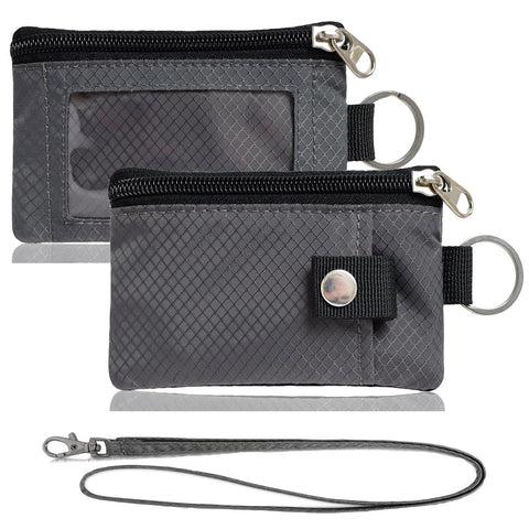 Minimalist Wallet For Womens Mens RFID Blocking, Keychain Wallets with Lanyard, Small Wallet with Key Ring, Zipper ID Case Wallet with ID Window, ID Holder for Cards Cash Coins Water Resistand Travel,