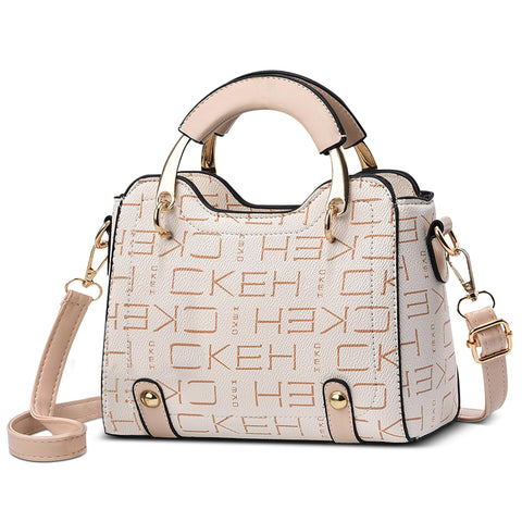FOLOVEYA Mode Women Handbags Small Elegant Crossbody Bag Ladies Top Handle Bag Retro Casual Satchel Shoulder Bags PU Leather for Shopping Travel Work Dating Khaki Letters