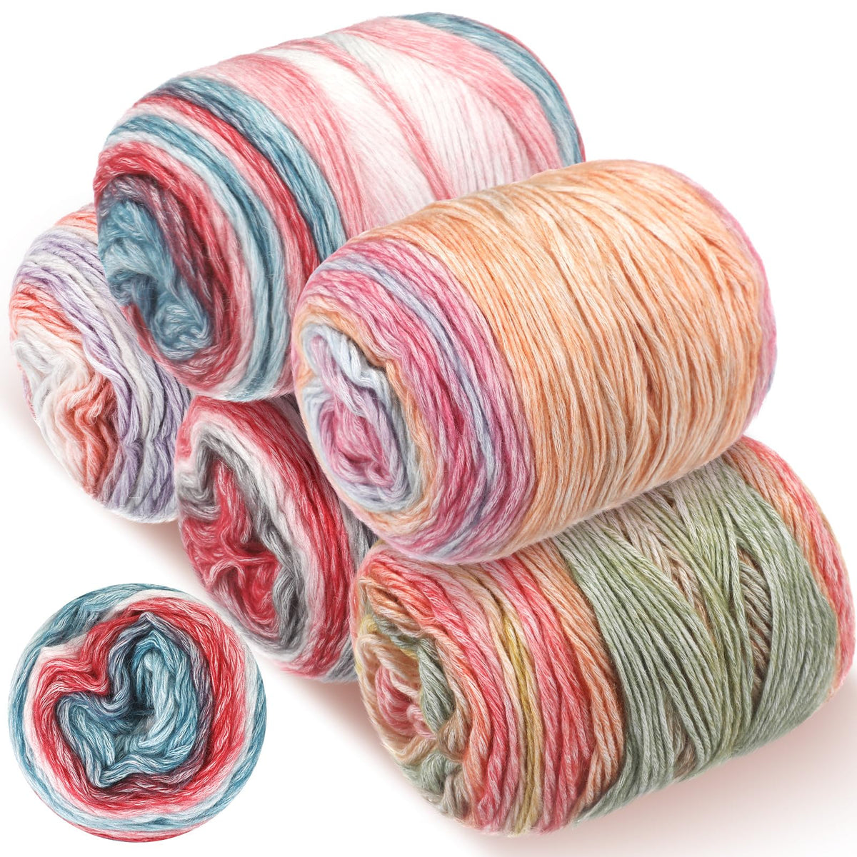 Timgle 5 Rolls Cake Yarn for Crocheting and Knitting 17.5 oz Multicolor Flower Ombre Yarn Soft Self Striping Crochet Craft Yarns for Scarves, Shawls, Blankets, Garments Making(Pink)