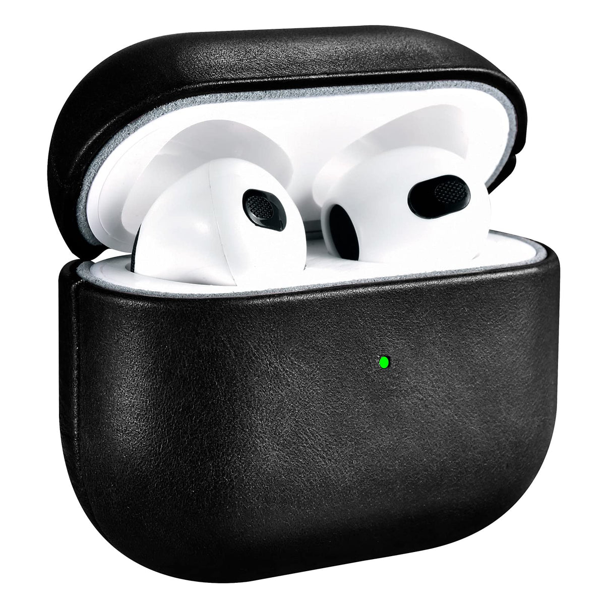 Leather Case for AirPods 3(October 2021) ICARERSPACE Premium Genuine Leather Shockproof Protective Case Cover for Apple AirPods 3 Earphones Charging Case (LED Visible) Support Wireless Charger BLACK