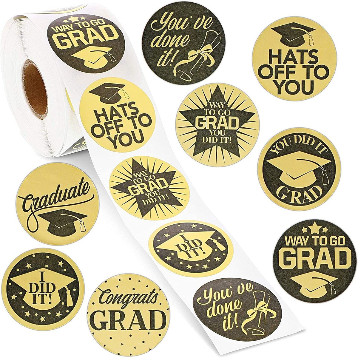 Bright Creations Graduation Stickers for Envelopes, Self Adhesive Gold Decals (1.5 in, 500 Pack)