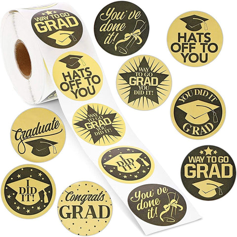 Bright Creations Graduation Stickers for Envelopes, Self Adhesive Gold Decals (1.5 in, 500 Pack)