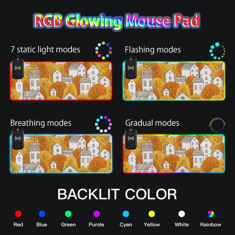 Fall City Landscape Wireless Charging Mouse Pad for Mobile Phone Extra Large Gaming Mousepad with 13 Lighting Modes Mouse Mat for Office Home Gaming MacBook PC Laptop Desk