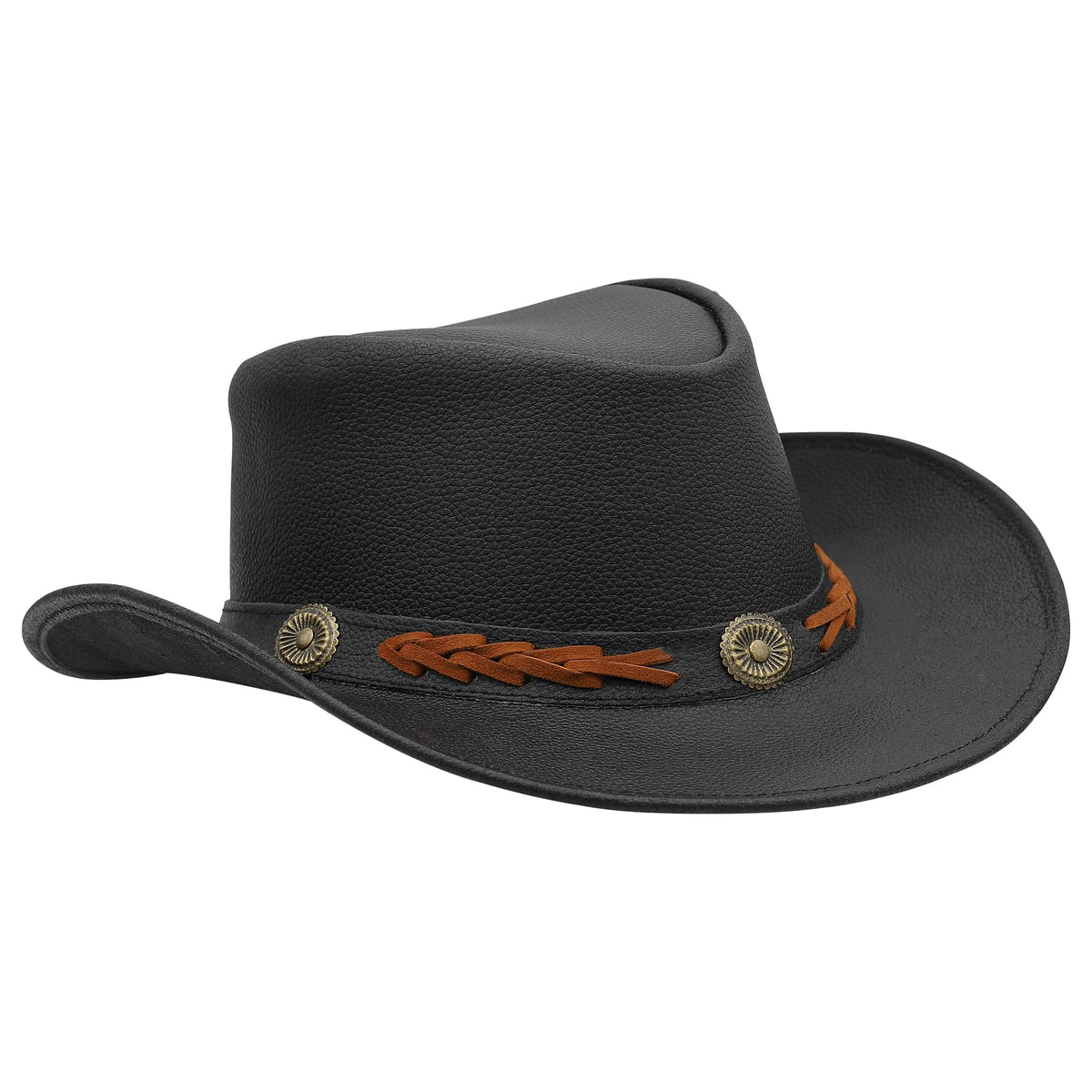Sidewinder Shapeable Outback hat Western Style Leather Cowboy hat for Men and Women Wide Brim Vintage Old Style Black