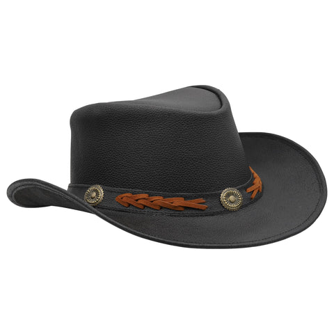Sidewinder Shapeable Outback hat Western Style Leather Cowboy hat for Men and Women Wide Brim Vintage Old Style Black