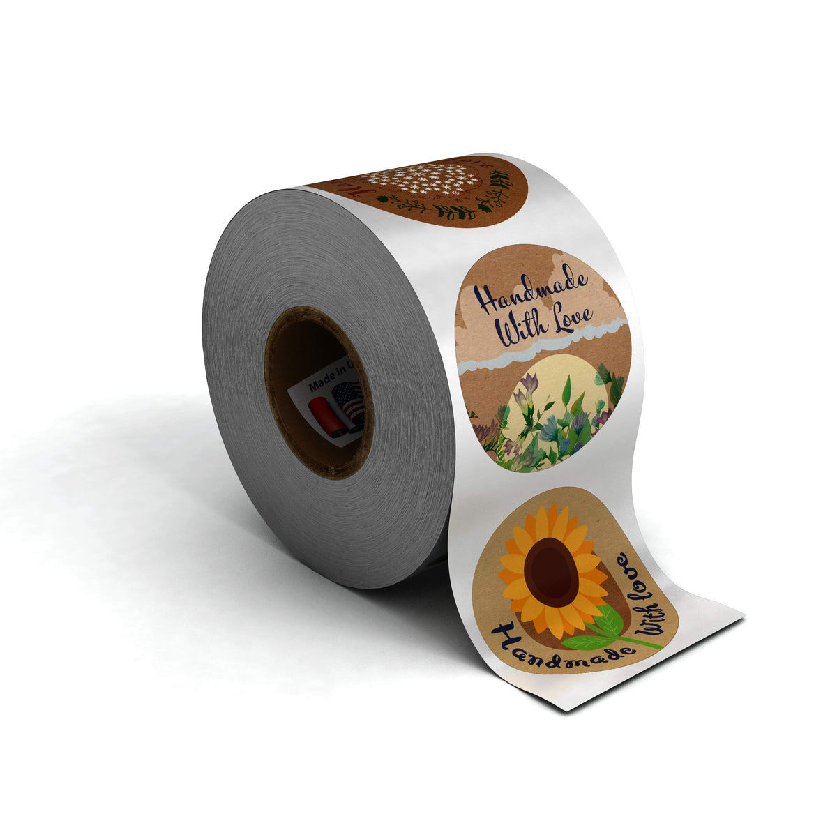 Kenco 1.5" Inch Handmade with Love Stickers, Made in The USA! for Envelopes, Boxes, Packaging and More - 500 Labels Per Roll (1 Pack 500 Stickers, ECO Kraft)