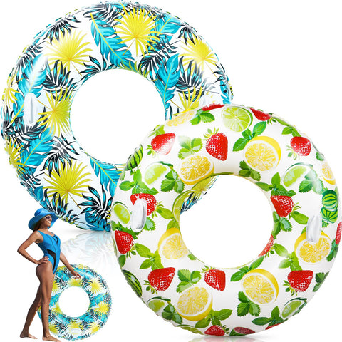 Gemscream 2 Pcs Large Swim Ring with Handles 47.24 Inch Inflatable Pool Floats Swimming Pool Tubes for Adults Teens Pool Floaties Adult Size for Summer Pool Lounger Beach Party (Hawaii)