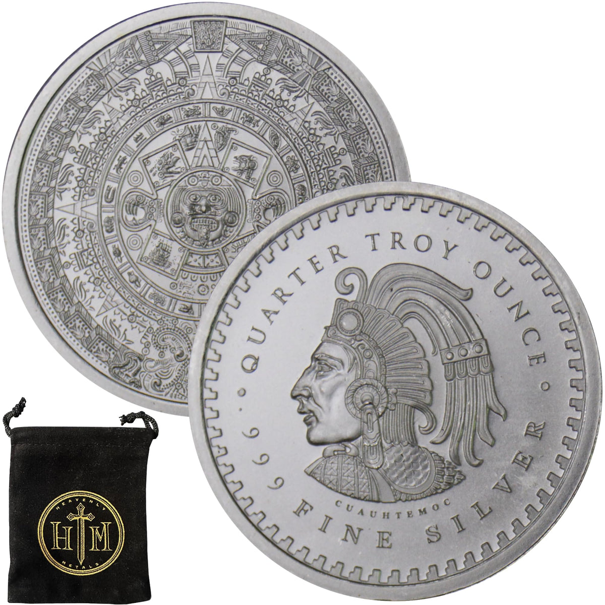 1/4 oz Aztec Calendar .999 Fine Silver Round in Heavenly Metals Pouch