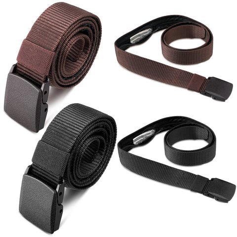Eurzom 2 Pcs Money Belt for Men Travel Belt with Secret Compartment Cash Safe Anti Theft Belt Wallet Travel Security Nylon Belt Hidden Money Pocket Plastic Buckle Black and Coffee Women Unisex