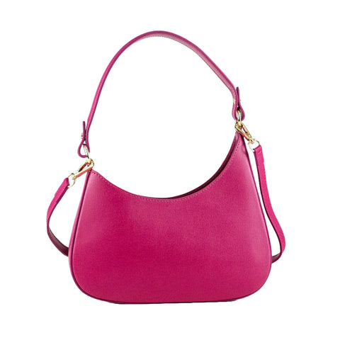 CHARO GARCIA Hobo Handbags for Women. Saffiano Italian Leather. Detachable Strap Included Melanie Collection Made in Italy., Fucsia