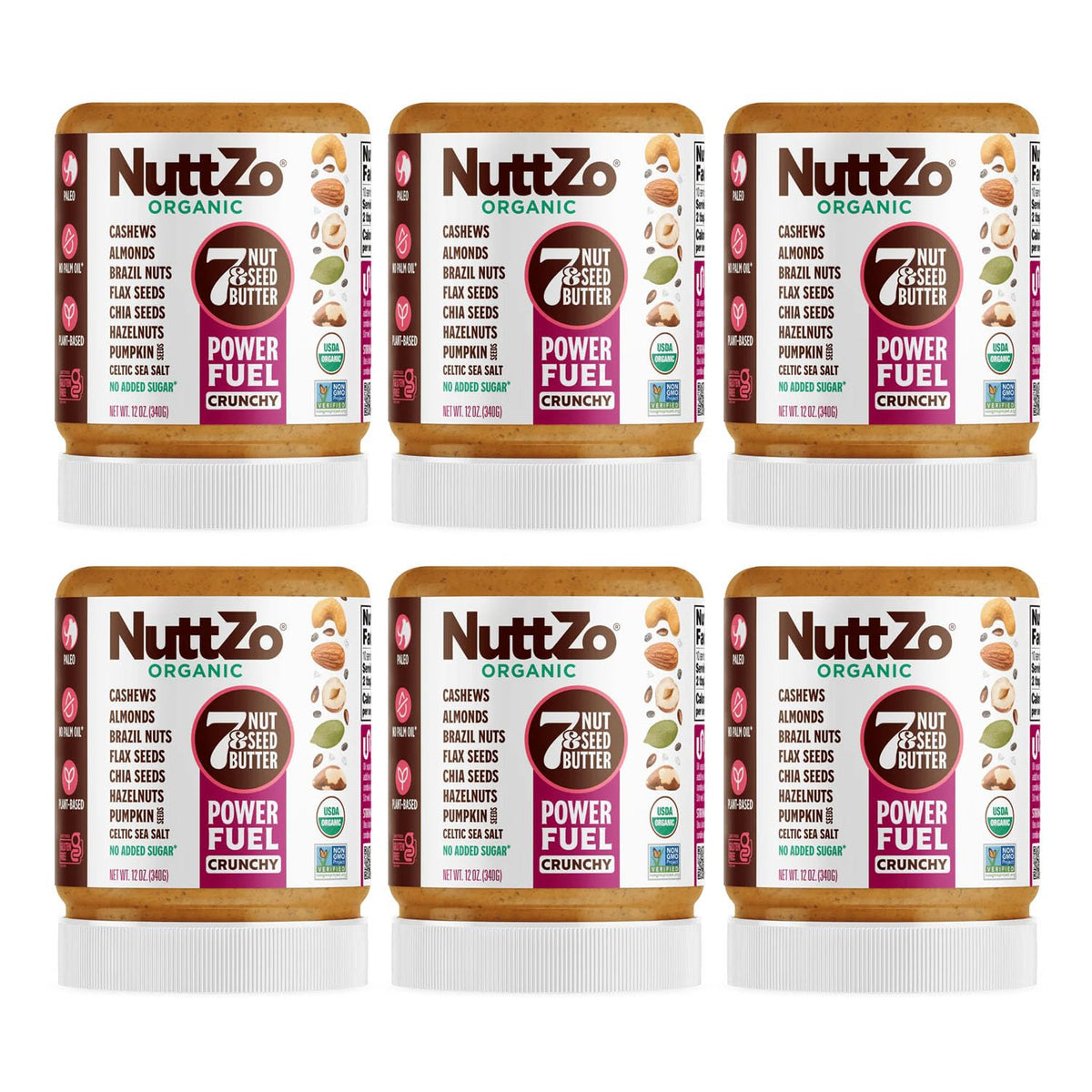 Organic NuttZo Power Fuel Crunchy Mixed Nut Butter Spread | Cashews Almonds Brazil Nuts Flax Seeds Chia Seeds Hazelnuts Pumpkin Seeds | No Peanuts | Paleo Gluten Free Vegan Kosher| 1g Sugar, 6g
