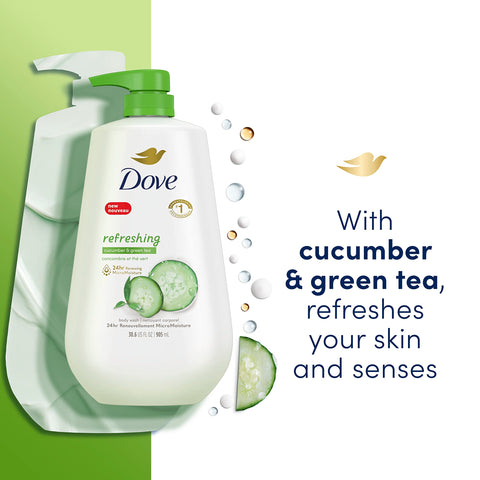 Dove Body Wash with Pump Refreshing Cucumber and Green Tea Refreshes Skin Cleanser That Effectively Washes Away Bacteria While Nourishing Your Skin 30.6 Fl oz(Pack of 3)