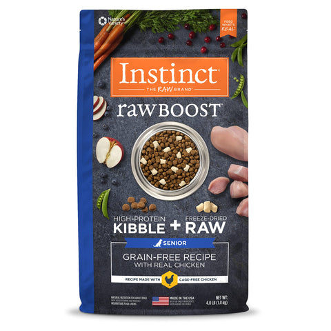 Instinct Raw Boost Senior Grain Free Recipe with Real Chicken Natural Dry Dog Food, 4 lb. Bag