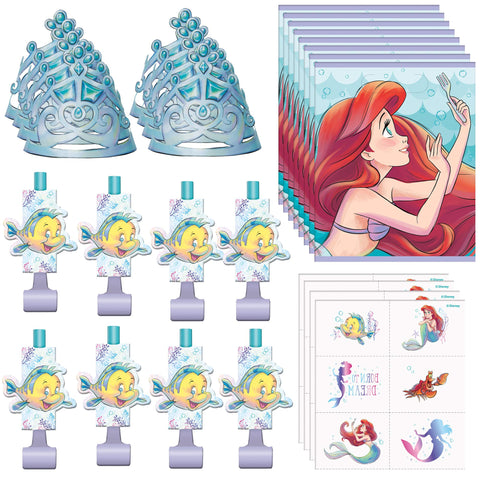 Unique The Little Mermaid Party Favor Bundle | Tattoo Sheets, Party Hats, Blowouts, Loot Bags | Kid's Birthday, Underwater Themed Event, Halloween, Officially Licensed by Unique