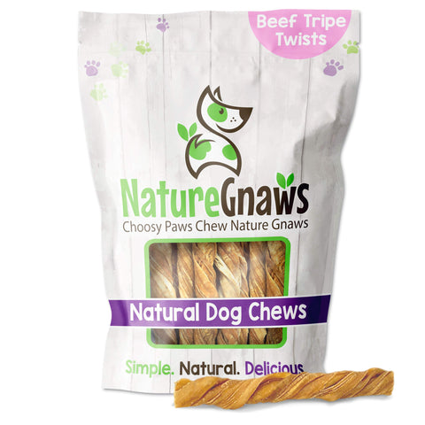Nature Gnaws Tripe Twists for Dogs - Premium Natural Beef Sticks - Simple Single Ingredient Crunchy Dog Chew Treats - Rawhide Free 10 Count (Pack of 1)