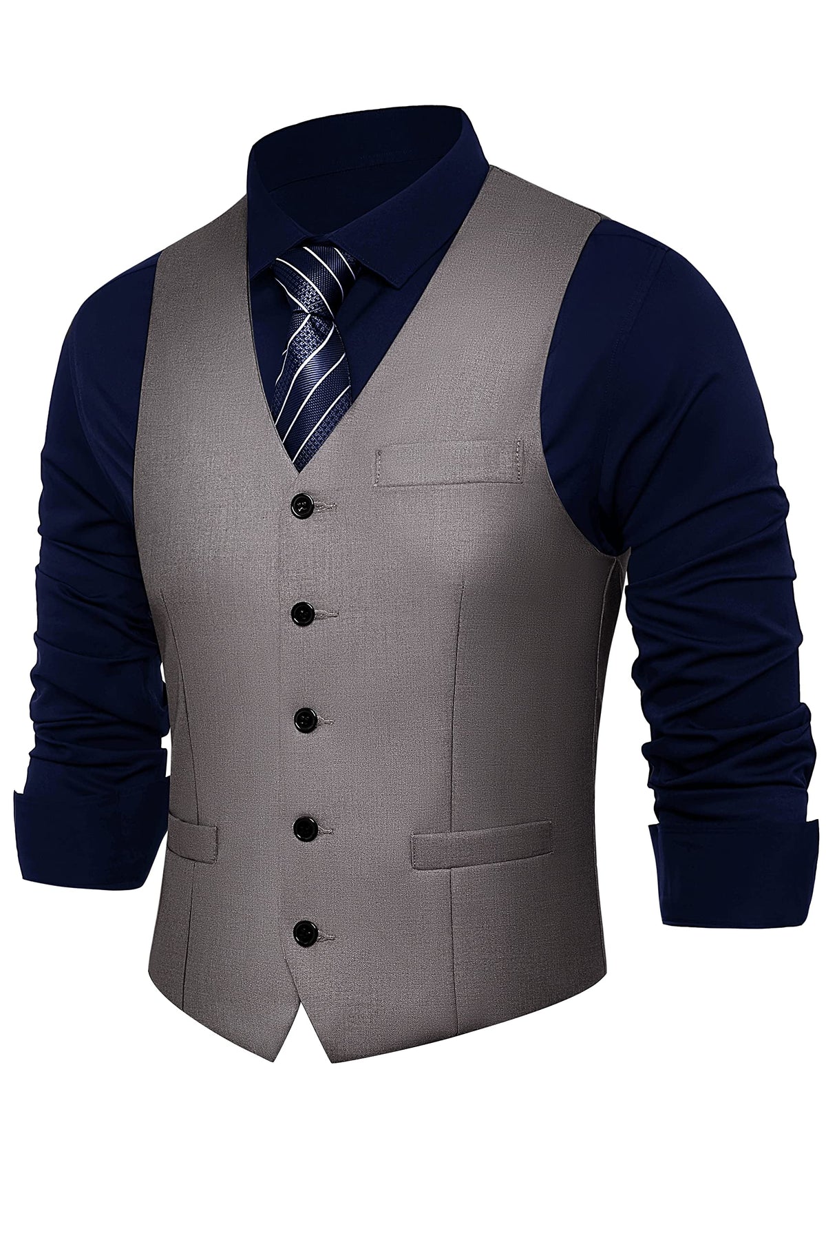 BABEYOND Mens Formal Suit Vest Skinny Wedding Waistcoat (Gray, XL)