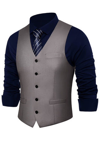 BABEYOND Mens Formal Suit Vest Skinny Wedding Waistcoat (Gray, XL)
