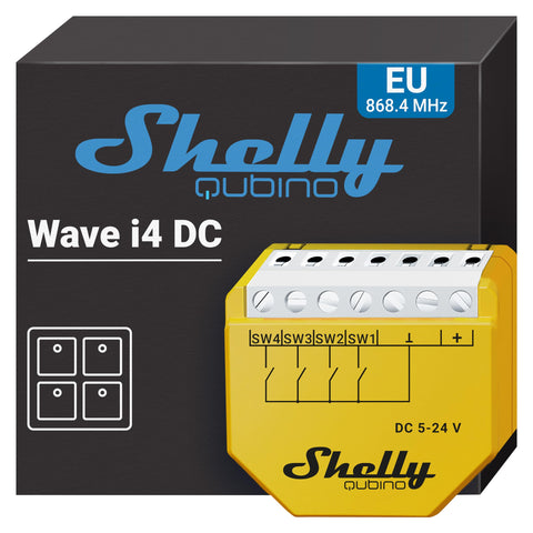 Shelly Wave i4 DC - 5-24 V DC, 4-digital inputs Controller for Home Automation, Remote control with app, Extended Network Repeater, Advanced scene activation