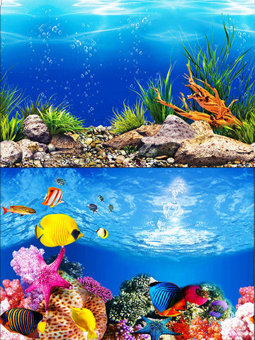 ELEBOX Water Plants Aquarium Background Poster HD Fish Tank Background Decorations Landscape 2 Sided 16"x 40"