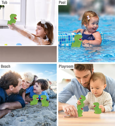 DolliBu Dinosaur T-Rex Bath Buddy Squirter - Floating Green T-Rex Rubber Bath Toy, Fun Water Squirting Bathtime Play for Toddlers Cute Dinosaur Toy for The Bathtub, Beach & Pool for Boys and Girls