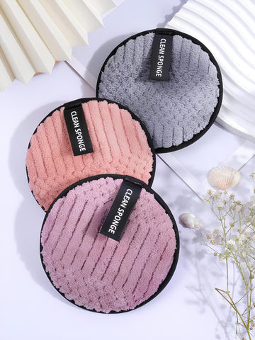 3pcs Makeup Remover Puff, Soft and Skin-Friendly Face Towel, Reusable Double-Sided Face Makeup Remover, Cleaning Tools Easy to Carry for Travel