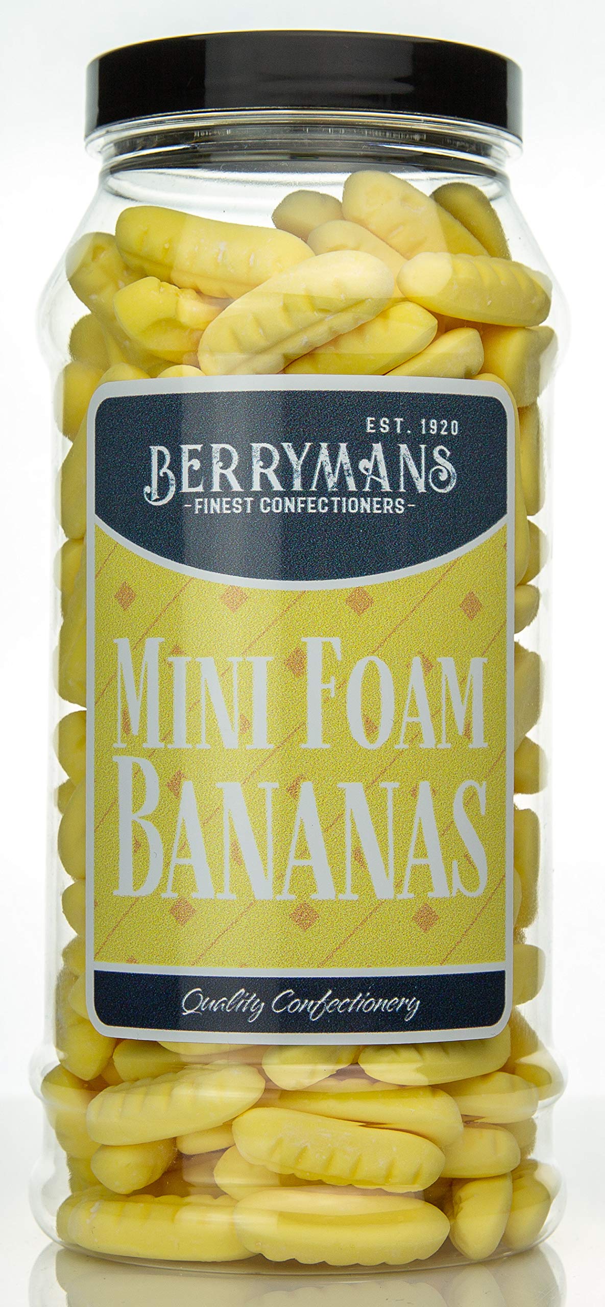 Original Mini Foam Bananas Retro Sweets Gift Jar by Berrymans Sweet Shop - Classic Sweets, Traditional Taste.