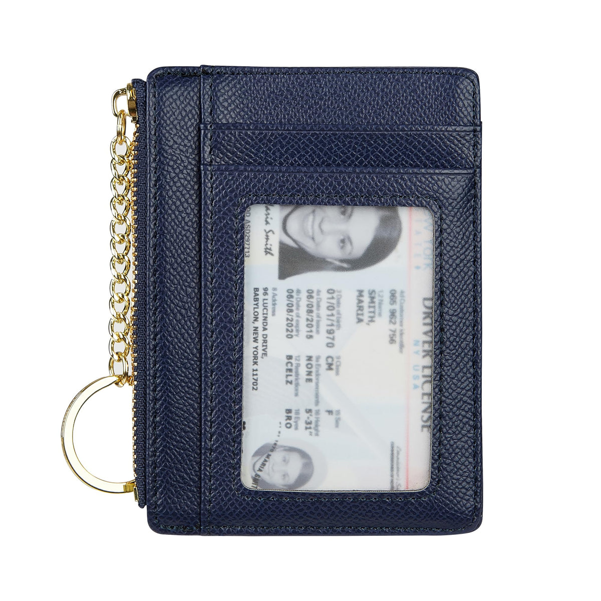 Women's 8 Cards Slim Minimalist Card Holder Coin Changes Purse Keychain Front Pocket Wallet with ID Window, Navy ID