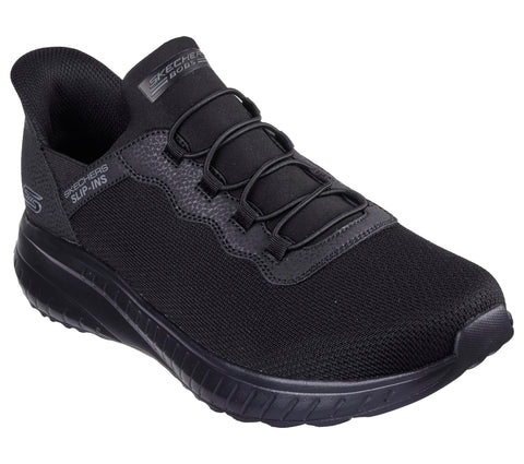 Skechers Men's Hands Free Slip-ins Bobs Squad Chaos-Daily Hype Sneaker, Black/Black, 7 Wide