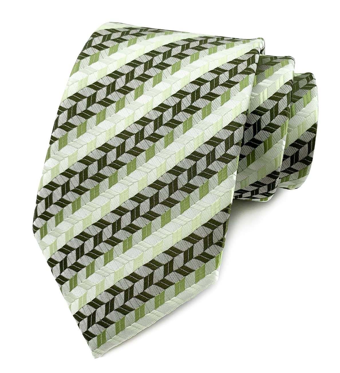 marysgift Green Tie Plaid Man Neck Tie Stripe Check Silk Business Party Wedding Ties for Men (LUD27 Green Stripe, 122)