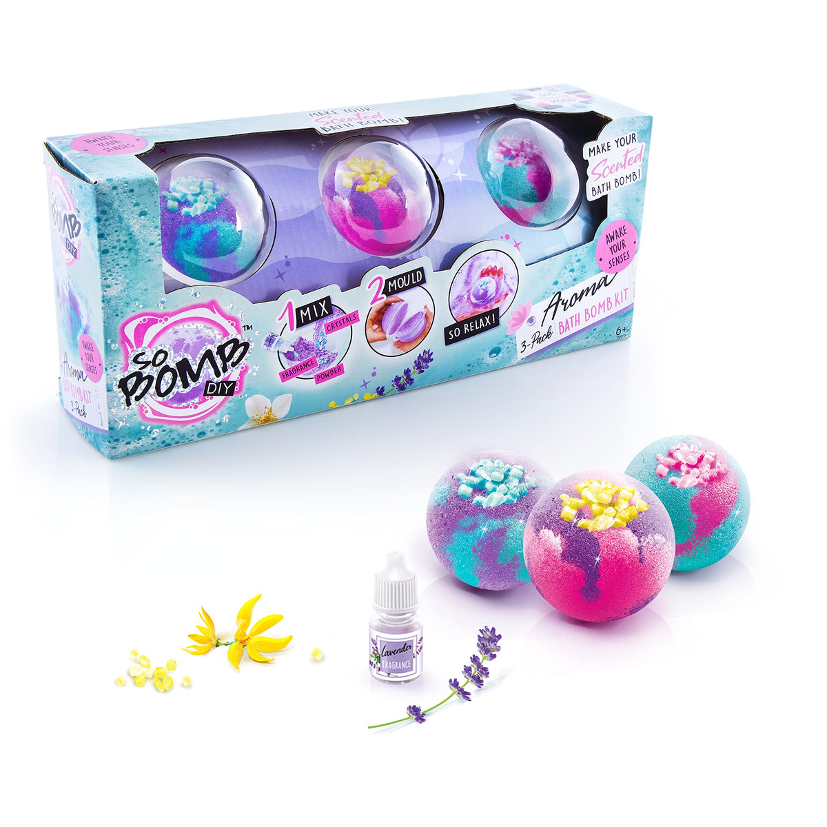 So Bomb DIY Aroma Bath Bombs, 3 Pack, Colourful, Fun + Easy to Make, Just Add Water, Ready in Under 1 Hour! for Ages 6+