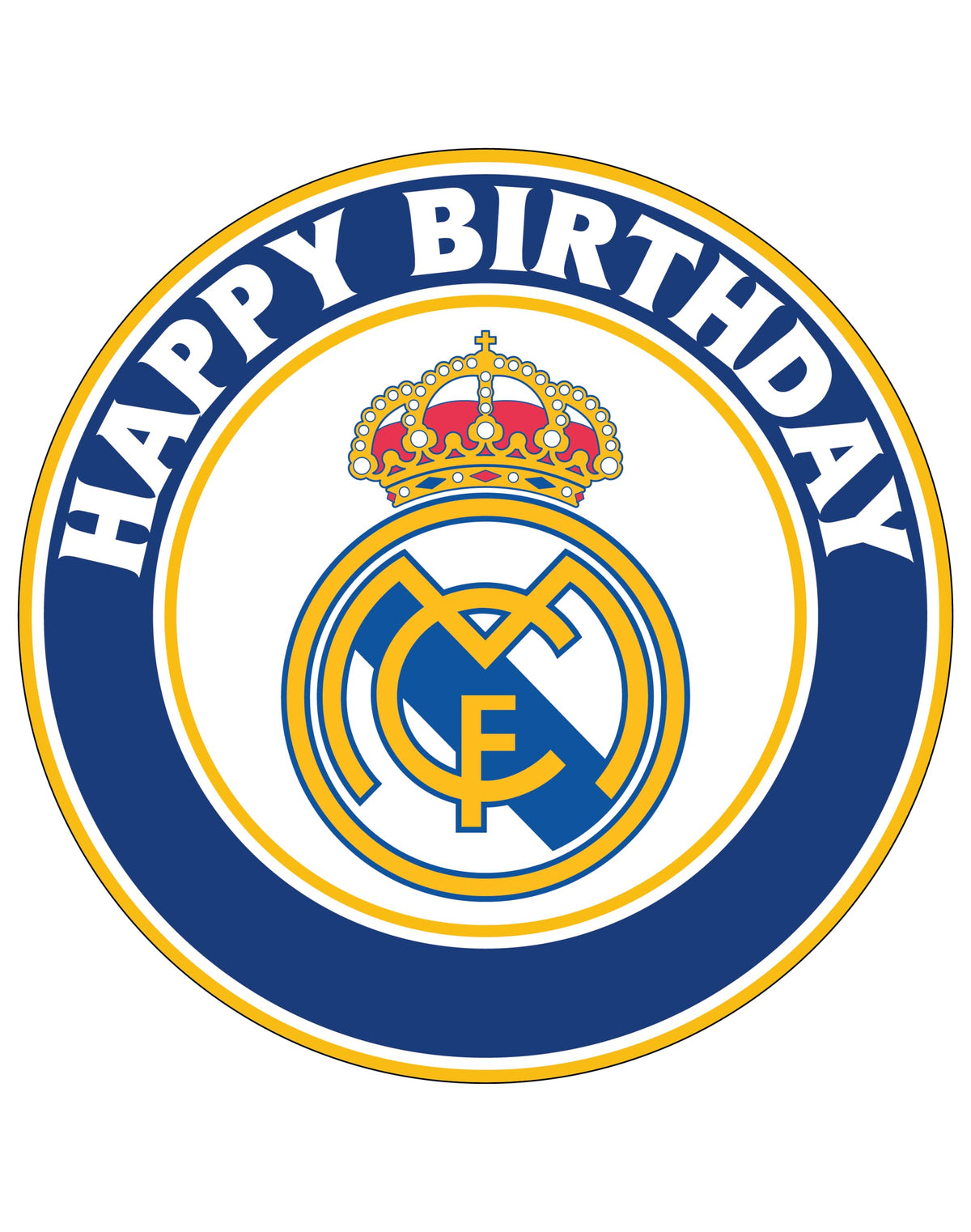 7.5 Real Madrid Cake Topper - Round Edible Birthday Cake Decorations, Happy Birthday Cake