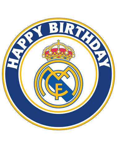 7.5 Real Madrid Cake Topper - Round Edible Birthday Cake Decorations, Happy Birthday Cake