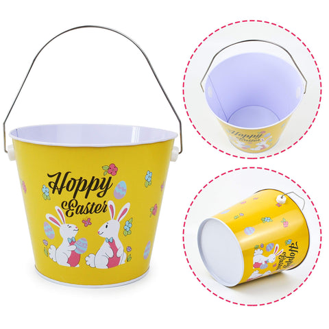 JOYIN 6 Pcs Easter Metal Buckets Easter Bunny Pail Baskets for Easter Eggs Hunt, Easter Pails Gift Baskets for Kids, Kids Easter Party Favor