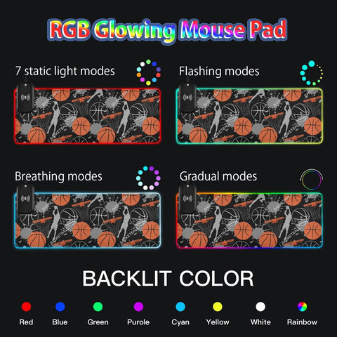 Basketball Game Wireless Charging Mouse Pad for Mobile Phone Extra Large Gaming Mousepad with 13 Lighting Modes Mouse Mat for Gaming MacBook PC Laptop Desk Home Office