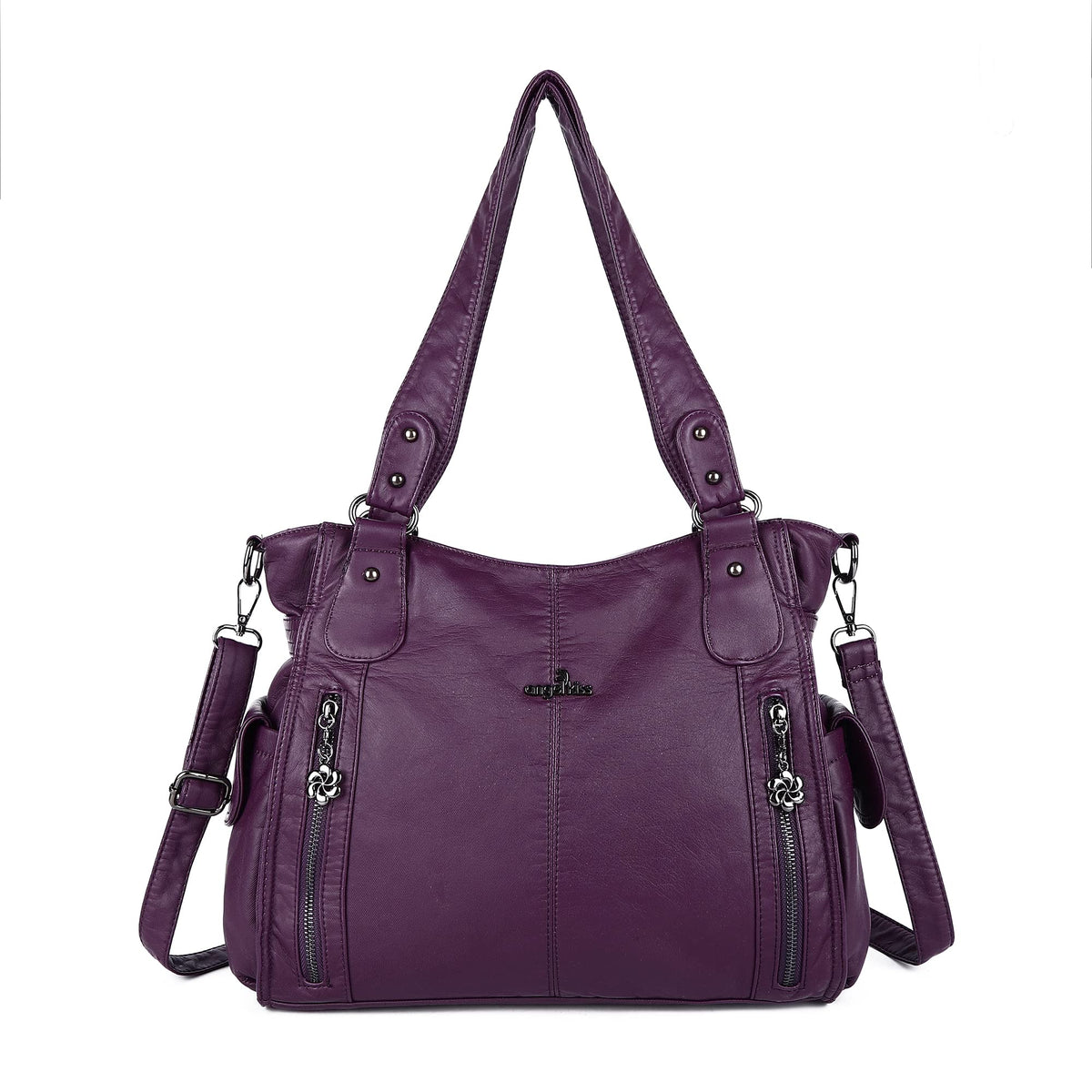 Angelkiss2 WomenÃƒÆ’Ã†â€™Ãƒâ€šÃ‚Â¢ÃƒÆ’Ã‚Â¢ÃƒÂ¢Ã¢â€šÂ¬Ã…Â¡Ãƒâ€šÃ‚Â¬ÃƒÆ’Ã‚Â¢ÃƒÂ¢Ã¢â€šÂ¬Ã…Â¾Ãƒâ€šÃ‚Â¢s Large capacity Multi-pocket Functional Handbag/Purse/Crossbody Shoulder bag with soft washed Faux Leather 1193 (Purple)