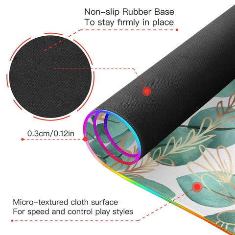 Green Leaves Wireless Charging Mouse Pad for Mobile Phone Extra Large Gaming Mousepad with 13 Lighting Modes Extended Desk Mat for MacBook PC Laptop Desk Office Home Gaming