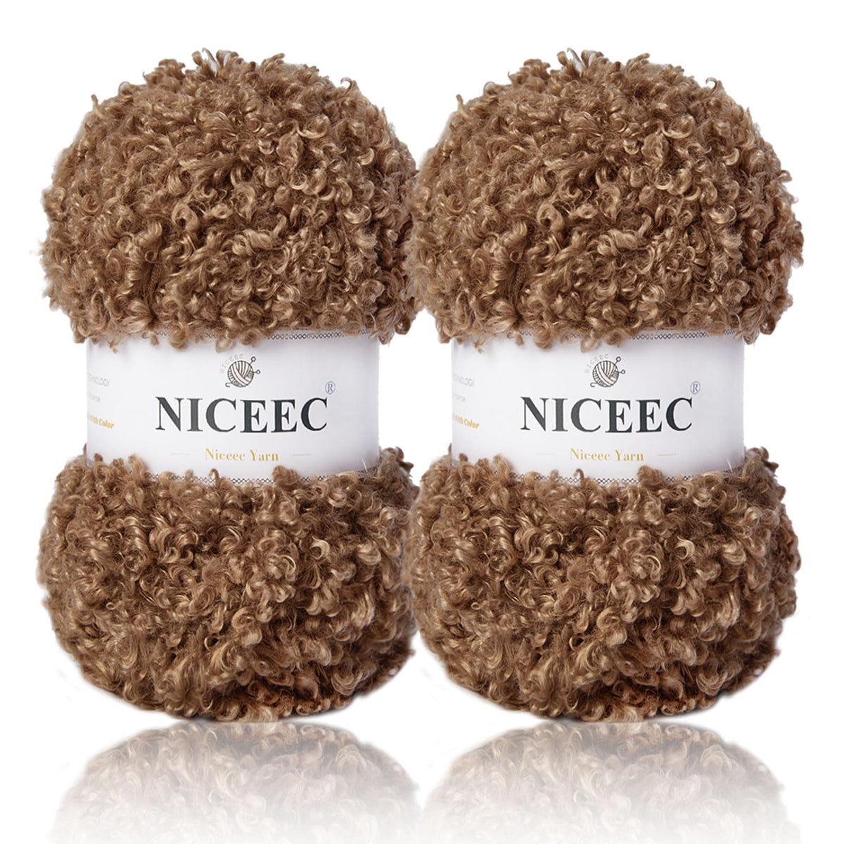 NICEEC 2 Skeins Teddy Fur Yarn Super Soft Yarn Chunky Fluffy Faux Fur Yarn Fuzzy Yarn Eyelash Yarn for Crochet Knit -Total Length 2Ã—50m(2Ã—55yds,3.53ozÃ—2)-Brown