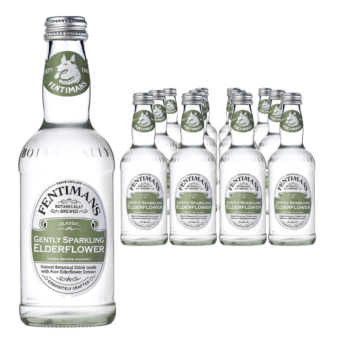 Fentimans Gently Sparkling Elderflower - Botanically Brewed Drink - Exquisitely Crafted & Refreshing Soft Drinks - Gluten-Free and Vegan Friendly Soft Drinks - 12 x 275ml Bottles