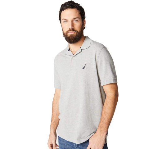 Nautica Men's Short Sleeve Solid Cotton Deck Polo Shirt (Grey Heather, Large)