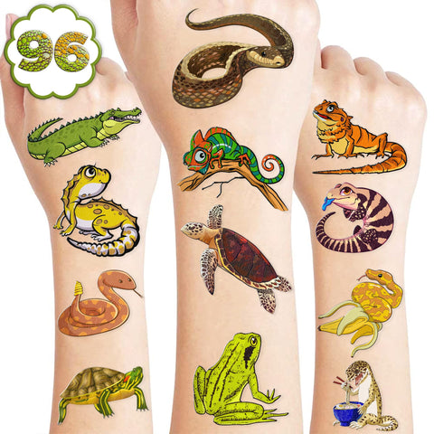 Generic Reptile Temporary Tattoos Birthday Party Supplies Favors Decorations Super Cute 96PCS Fake Tattoos Stickers for Boys Girls School Classroom Rewards Gifts Ideal Halloween